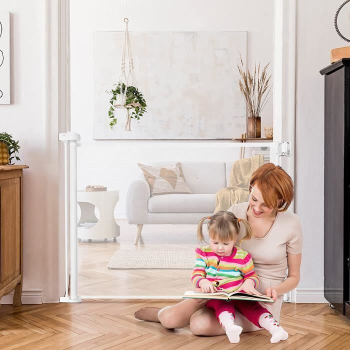 GOPLUS Barrière de Sécurité Rétractable pour Bébés,Animaux Domestiques,Portes d'Escalier Extensible de 0 à 130CM, pour Salon,Balcon
