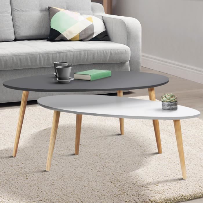Lot de 2 tables basses gigognes GIGI laquées PM blanc GM gris scandinave
