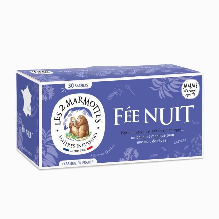 Les 2 Marmottes - Infusion Fée Nuit 30 sachets - Fenouil et Verveine - Bien-Être RelaxationSans arômes ajoutés