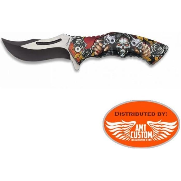 Couteau Biker Pliable Tête de Mort Assassin