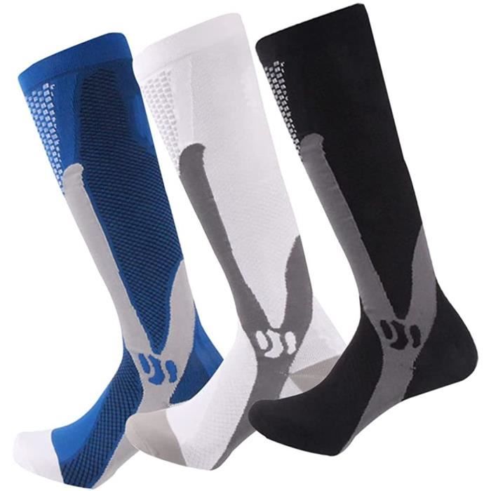 3 Paires Unisexe Chaussettes de Compression Hautes Sport Running Bas de Compression Stretch Femme Homme Vélo Randonnée Outdoor