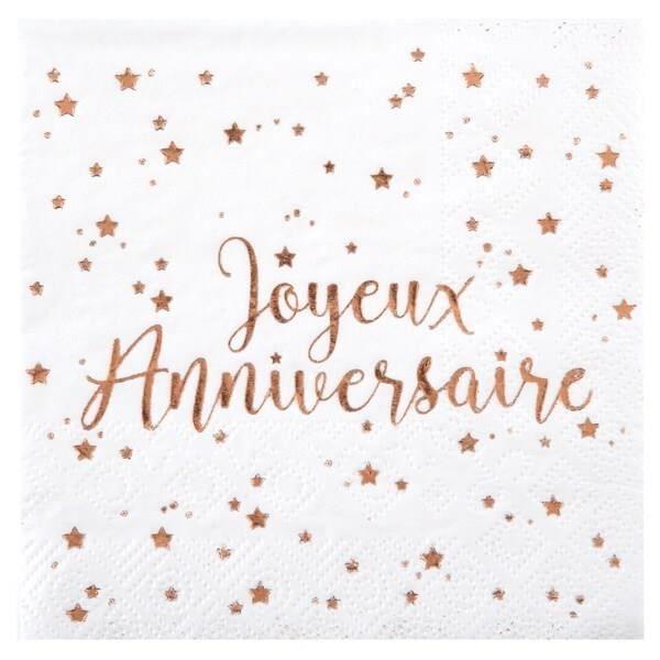 Serviette cocktail anniversaire rose gold et blanche (x20) R/5663