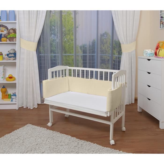 WALDIN Lit cododo pour bébé/berceau - hauteur réglable - bois naturel ou blanc laqué [Jaune/beige, Peint en blanc]