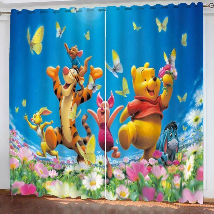 Voile Rideau Winnie L’ourson – 150 Cm Large X 145 Cm Haut – Panneau Simple – Décoration Fenêtre Enfant