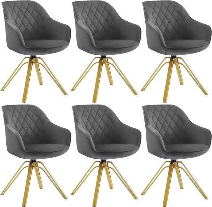 Lot De 2 Chaises Design Anthracite Pivotantes - Velours, Position Automatique, Moderne, Pour Salle à Manger