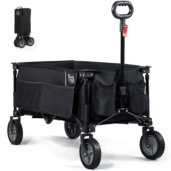 Chariot De Plage Tout-terrain Pliable - Capacité 200 Kg, 230 L, Roues Larges 10 Cm, Freins Doubles, Poignée Réglable - 9