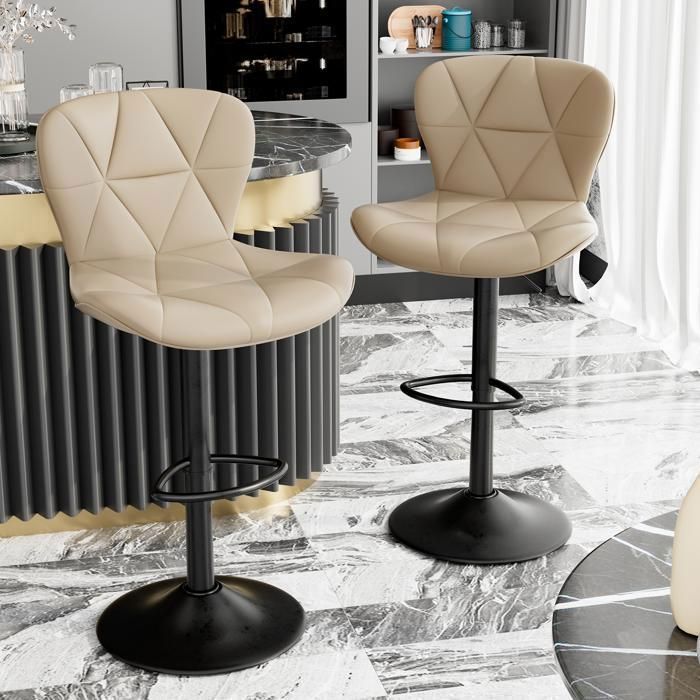 BatonY Lot de 2 Tabouret de bar Chaises de Bar avec Repose-Pieds Siège Bar Réglables en Hauteur pour Cuisine Comptoir Bar Kaki