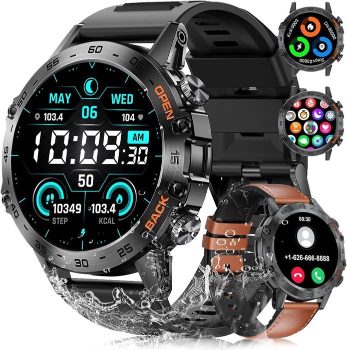 Montre Connectée 1,91" HD - Appels Bluetooth, 150+ Sports, Suivi Santé, étanche IP68 (Noir, Android/iOS)
