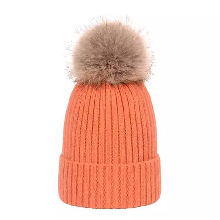 DonDon Bonnet Hiver Femme Avec Pompon Détachable - Laine Douce Et Chaude, Style Élégant Et Confortable