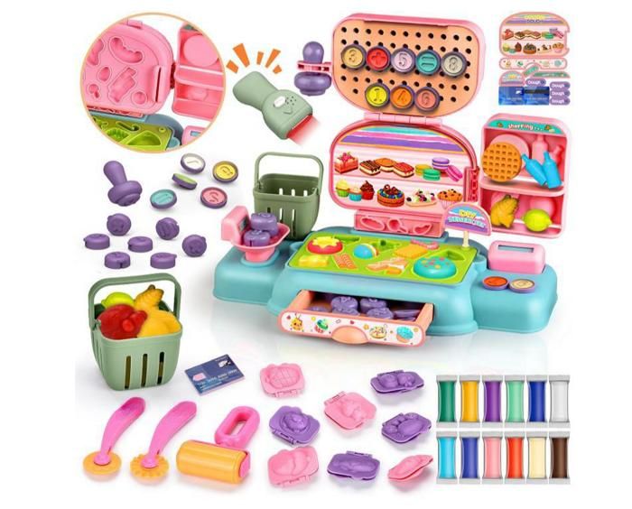 Caisse Enregistreuse Pâte à Modeler BuzzoXerex – 12 Accessoires, Scanner, Chariot, Jeu De Rôle Dès 3 Ans