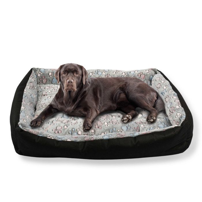 Comparer les prix de Lit pour Chien Panier Coussin Canapé L 120x80 cm Grande Taille Gris Motif PET ZEN Lavable