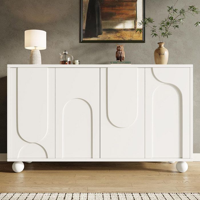 Armoire de rangement buffet avec espace de rangement anti-dumping buffet moderne et simple avec plateau réglable blanc