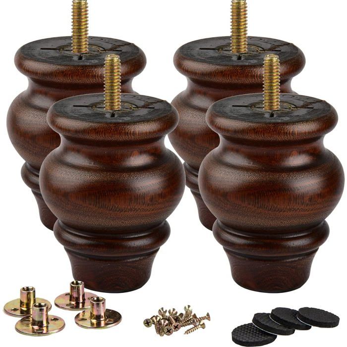 3.5 Inch Pieds De Meuble Bois La Vane 4 Pièces Pieds De Table En Bois Naturel Rond Avec 5/16 8mm Boulon Pré-percé Vis &Protecture