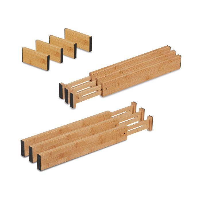 Relaxdays Séparateur pour le tiroir 10 pièces longueur réglable entre 43 5 et 56 5 cm bambou cuisine nature