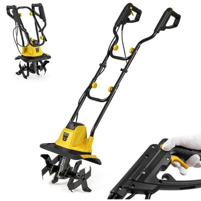 Motoculteur Electrique Filaire RELAX4LIFE 4 Lames Profondeur de Travail 22CM Largeur de 32CM Guidon Pliant Jaune