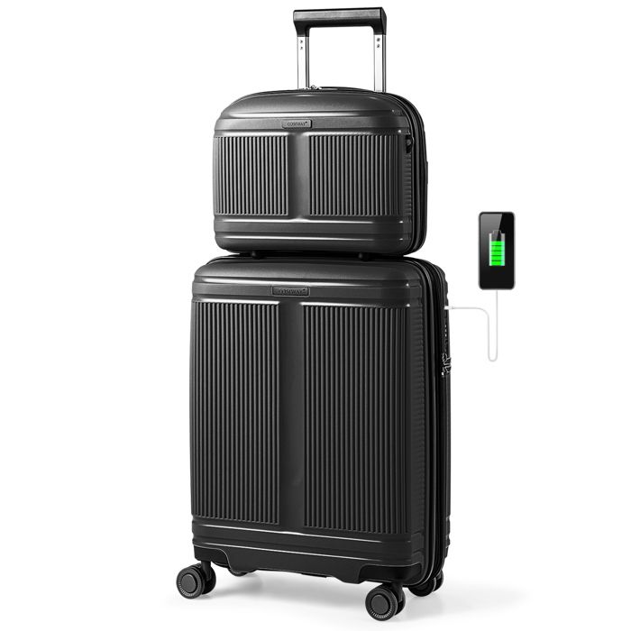 Valise Cabine 20 Pouces En Aluminium Noir - 4 Roues Silencieuses - 2 Serrures TSA - Idéale Pour Voyages Fréquents