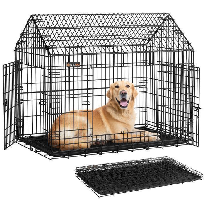 Comparer les prix de Cage pour Chien Pliable 120 x 725 x 109 cm Métal XXL Grands Chiens avec Double Porte Nettoyage Facile Noir dEncre
