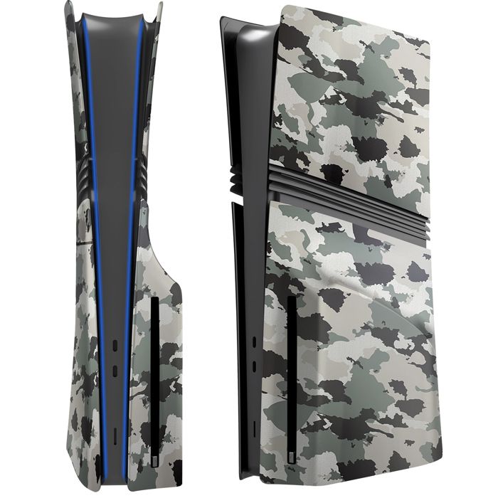 Façades Compatible uniquement avec PS5 Pro Disc Version – Coques / Plaques de Remplacement en Finition Mate – Camouflage Gris