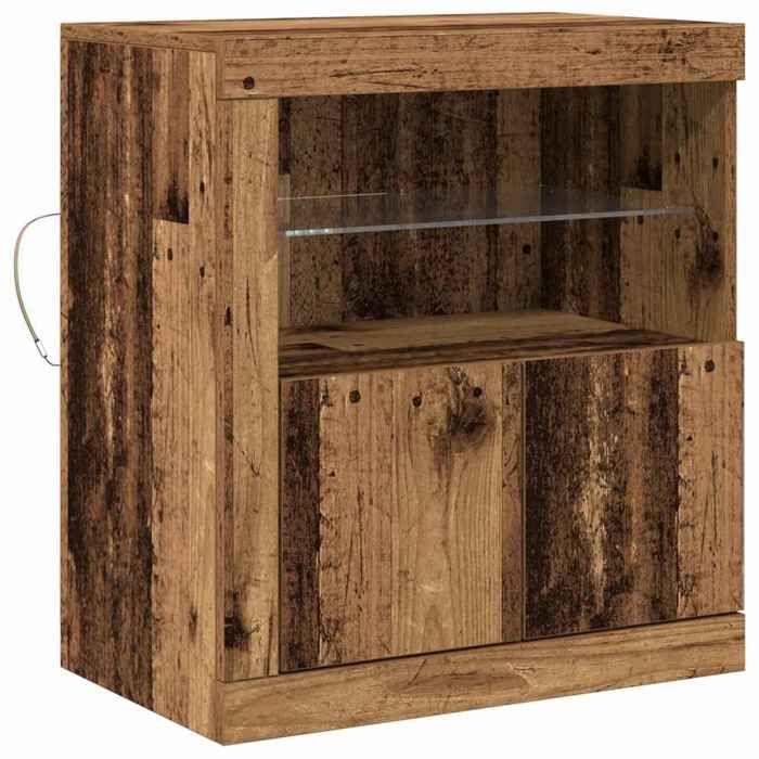 YUN@Buffet Bas Bahut Armoire Commode Sidebord avec lumières LED en vieux bois 60 5x37x67 cm @954@