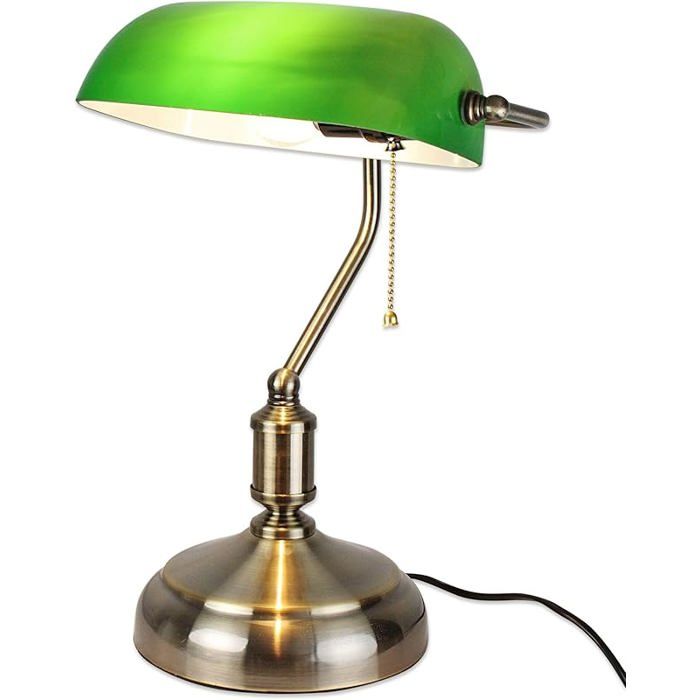 Lampe de Banquier Verte - Lampe de Bureau Vintage - Chevet Rtro - Notaire Avocat Bibliothque - Culot E27 - Opaline en