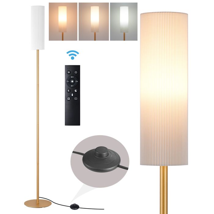 EDISHINE Lampadaire sur Pied Salon avec Télécommande Ampoule E27 LED Dimmable Température de Couleur Réglable Abat-jour en Lin