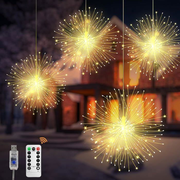 Guirlandes lumineuses Noël - 4 pièces 360LED USB fil cuivre étanche - Convient pour décoration extérieure Noël