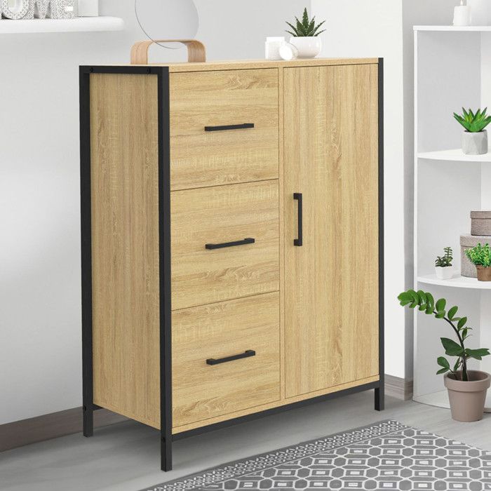 IDMARKET Commode de rangement salle de bain DETROIT 3 tiroirs 1 placard design industriel IDMARKET Commode de rangement salle de bain DETROIT 3 tiroirs 1 placard design industriel