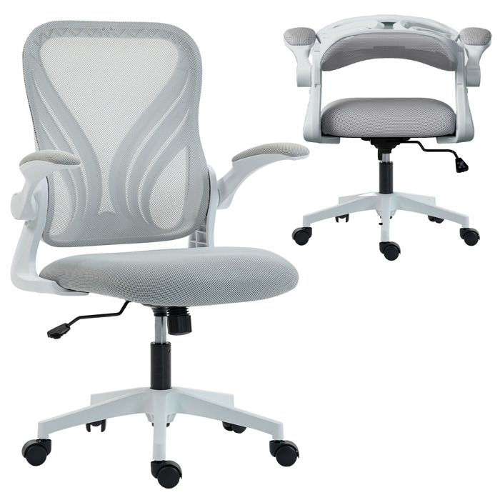 Chaise bureau ergonomique - HOMCOM - dossier rabattable accoudoirs relevables - tissu en maille - 73x62x101-111cm - gris