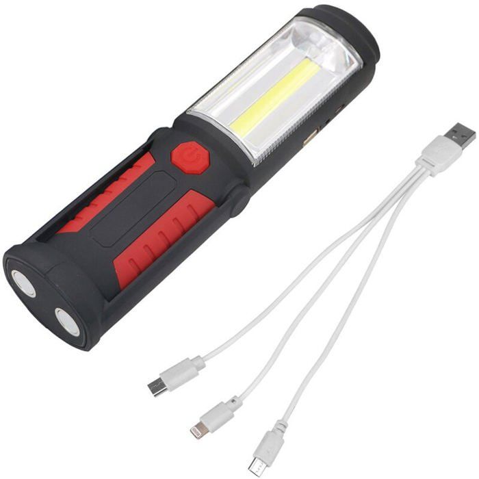 Lampe torche LED rechargeable - MICH - Mains-libres - 3W LED COB - Deux modes dallumage - Rouge - Rechargeable par USB