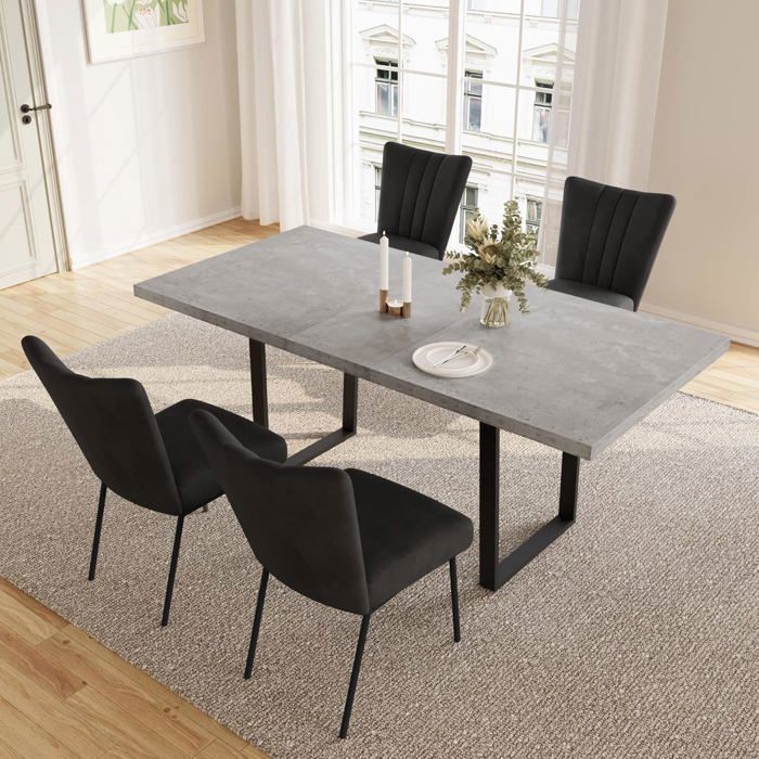 JIEXI Ensemble table à manger avec 4 chaises table de salle à manger extensible (table 130-170 cm + 4 Chaises noires)