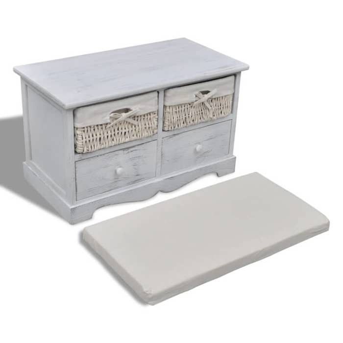 Black Friday Banc long de rangement - JILL - Meuble dentrée - Blanc 62x33x42 cm - Bois de paulownia BB589 Black Friday Banc long de rangement - JILL - Meuble dentrée - Blanc 62x33x42 cm - Bois de paulownia BB589