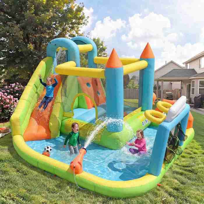 Aire de jeux gonflable KINDI avec toboggan aquatique panier de jeu
