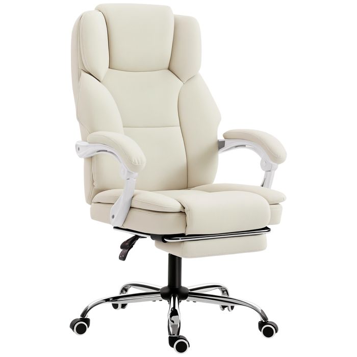 Chaise de bureau - HOMCOM - dossier inclinable hauteur réglable repose-pieds - cuir synthétique - 64x73x112-120cm - beige Chaise de bureau - HOMCOM - dossier inclinable hauteur réglable repose-pieds - cuir synthétique - 64x73x112-120cm - beige