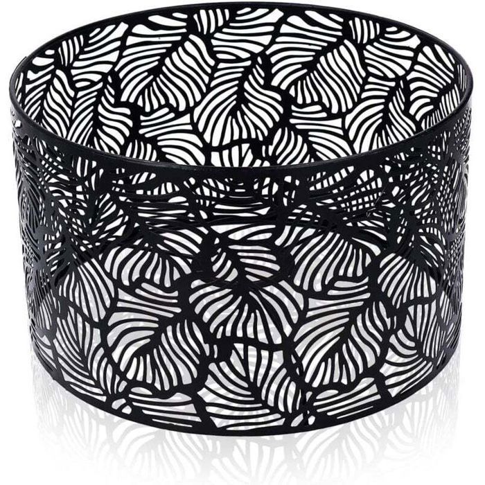 Abat-jour tambour moderne - MICHAEL NETWORK TECHNOLOGY - 25x16 cm - Noir - Motif feuille - Fer haute qualité