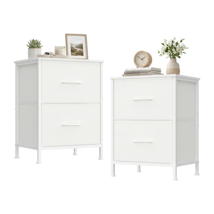 Table de Chevet avec 2 Tiroirs Lot de 2 pour Chambre Blanc