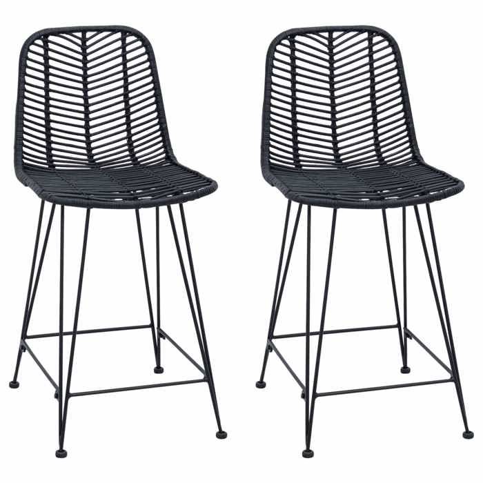 SALE 2026Chaise Haute de Bar pour Cuisine Salon Café Noir - Lot de 2 Chaise de bar Noir 44 5x54 5x97 5cm Rotin et métal 44 5x54