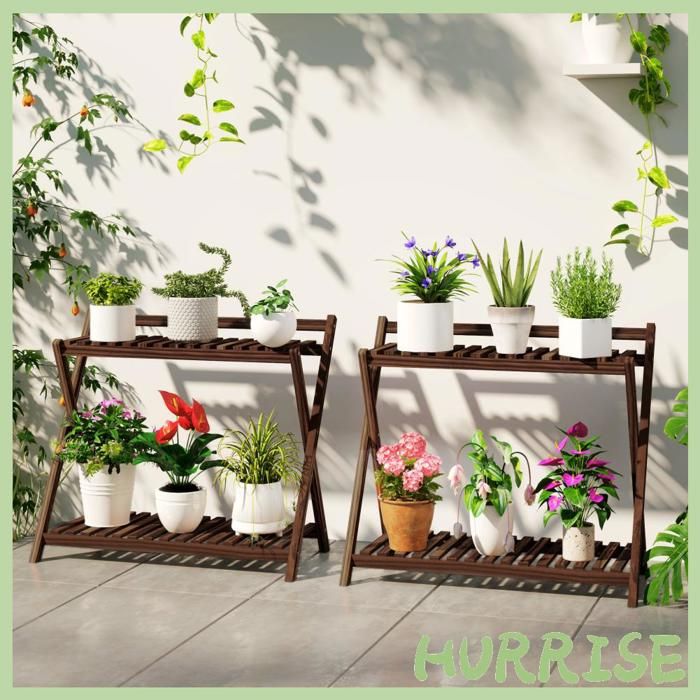 Cocosity Lot De 2 Support Plantes Intérieur 2 Niveaux Étagères À Plants Avec Support Arrière 73 X 36 X 64 Cm Marron