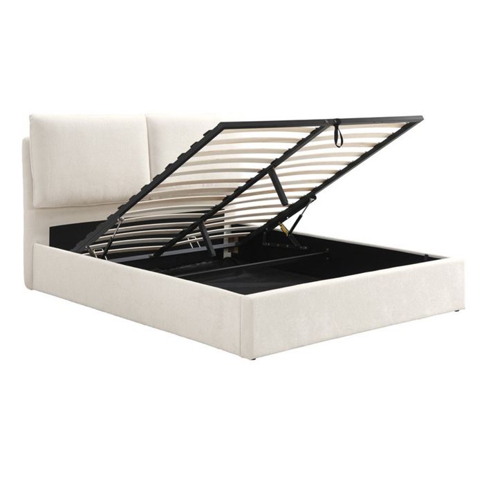 ZYRA - Lit double en tissu beige avec coffre 140x190 cm