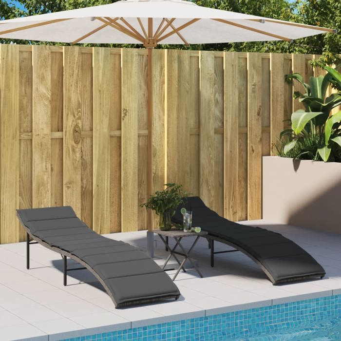 En PromotionChaises longues lot de 2 SHIELD Fauteuil long de piscine arrière-cour avec table gris résine tressée 55x199x50cm 21