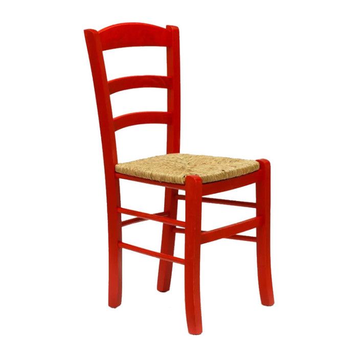 Chaise en Bois et Paille Colorée Rustique Salle à Manger et Cuisine - Rouge