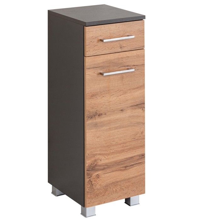 Armoire salle de bains Pares 30cm 1 porte & 1 tiroir - graphite/chêne wotan Armoire salle de bains Pares 30cm 1 porte & 1 tiroir - graphite/chêne wotan