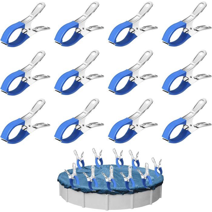 12 Pièces Métalliques pour Pince Serre Joint Pince Bache Piscine de Fixation avec Feuille de Protection Pinces à Forte Tension
