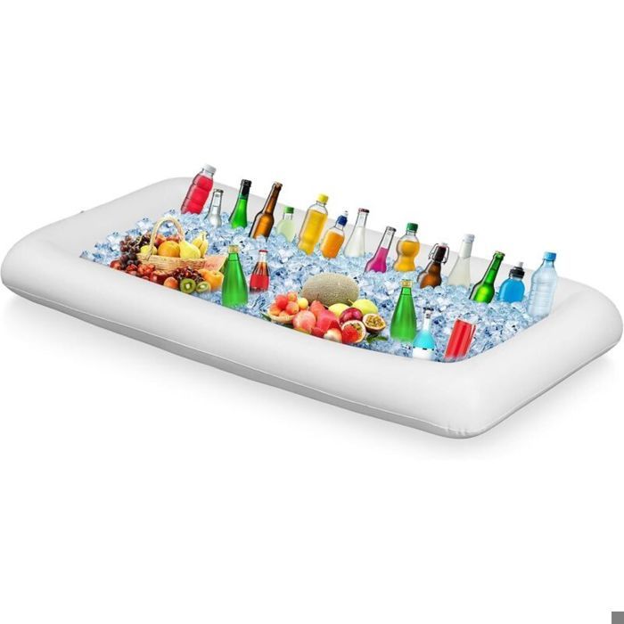 Porte-gobelet flottant gonflable bar de piscine adapté aux fêtes de piscine dété bar à glace rectangulaire 130X62X12cm blanc