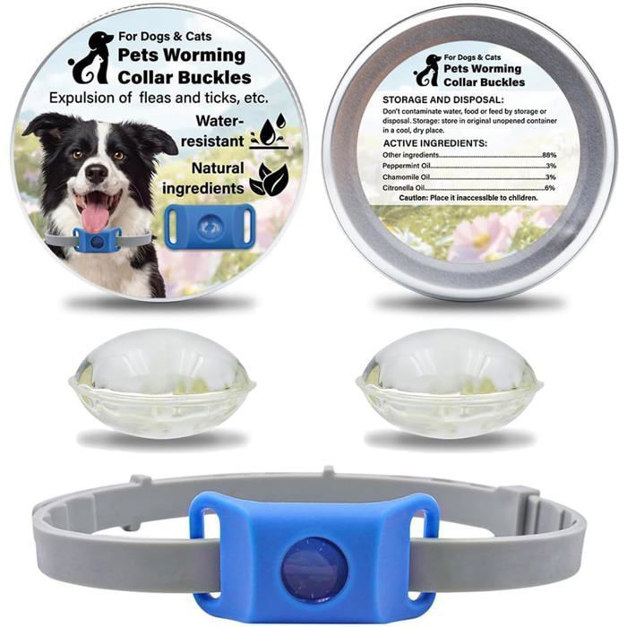 Pets Collier Anti Puce et Tique Chien Chat Pendentif Répulsif aux Huiles Essentielles avec 2 Capsules bleu PIPETTE ANTIPARASITAIRE