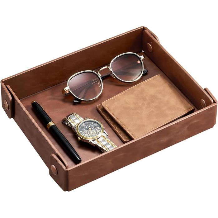 Plateau à clés vide-poche plateau à bijoux organisateur EDC pour clés portefeuille montres Plateau en cuir Brun Plateau à clés vide-poche plateau à bijoux organisateur EDC pour clés portefeuille montres Plateau en cuir Brun