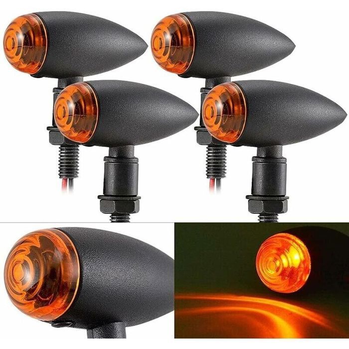 Lot de 4 feux LED universels pour moto style bullet petit format adaptés comme clignotants feux de jour feux de stop arrière-LI