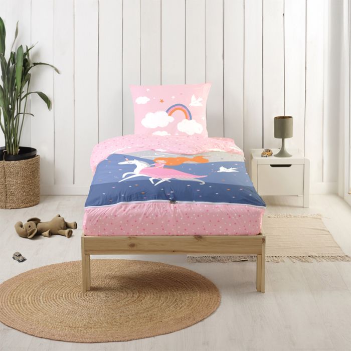 Parure de Lit Enfant Caradou® Licorne en Coton 4 pièces: Couchage tout-en-un avec couette - 90x190cm - BLEU CALIN Parure de Lit Enfant Caradou® Licorne en Coton 4 pièces: Couchage tout-en-un avec couette - 90x190cm - BLEU CALIN