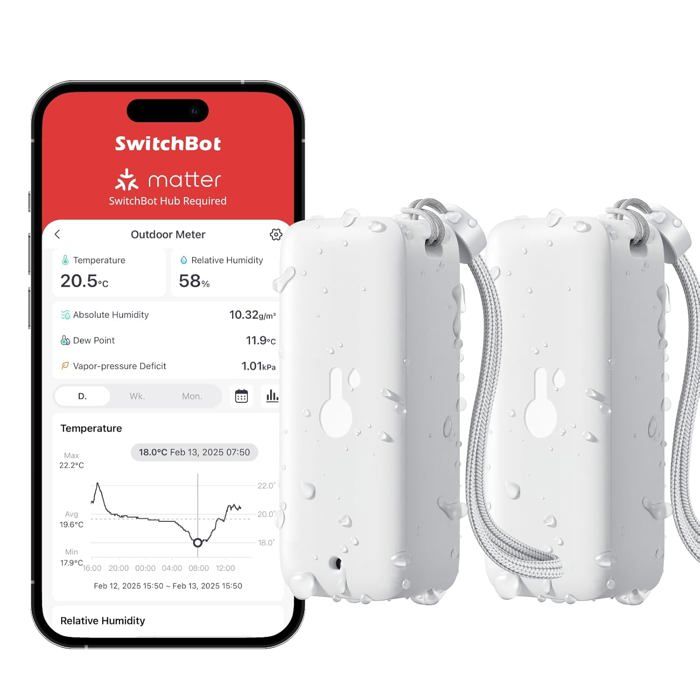 Lot de 2 thermomètres hygromètre IP65 - Pour lintérieur et lextérieur - Bluetooth - Point de rosée - VPD - Capteur dhumidité