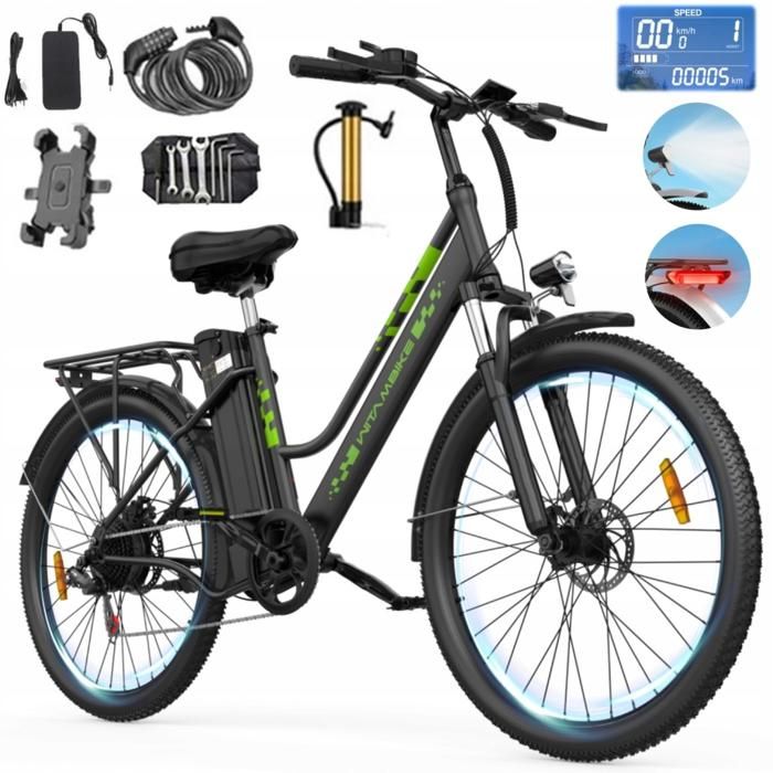 Vélo Électrique 26 Pouces WITAMBIKE C26，6 Vitesses 36V 15Ah Batterie Amovible Smart Urban E-Bike Adulte Unisex