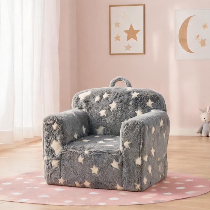 Canapé enfant étoilé gris avec accoudoirs et housse amovible mousse haute résilience portable Canapé enfant étoilé gris avec accoudoirs et housse amovible mousse haute résilience portable